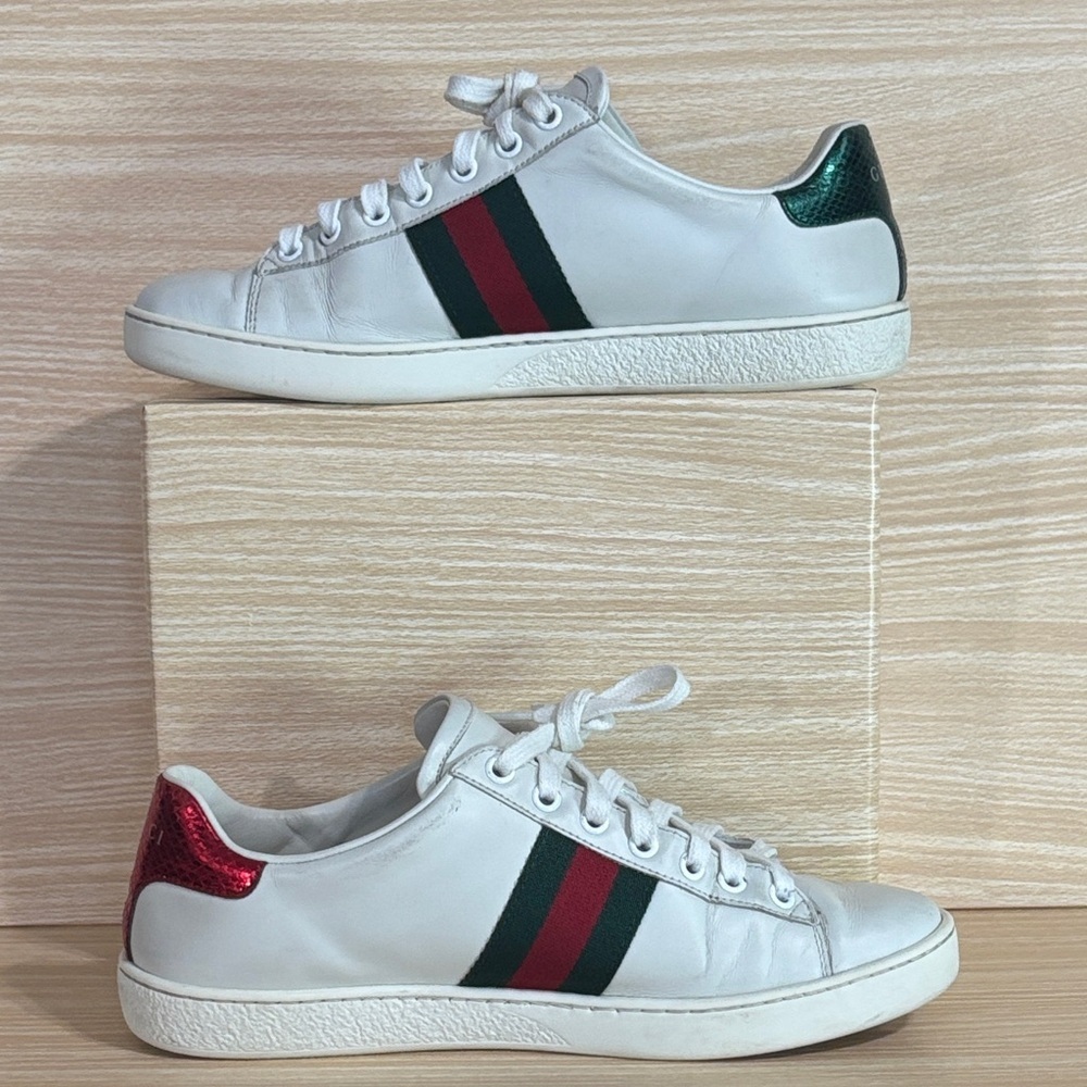 Gucci Ace Crystal Arrow Sneakers White Leather Sz 38 US 8 - Picture 4 of 11